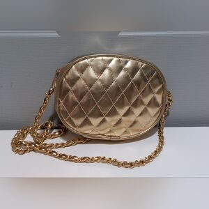 Vintage 80s Gold Quilted Crossbody Bag